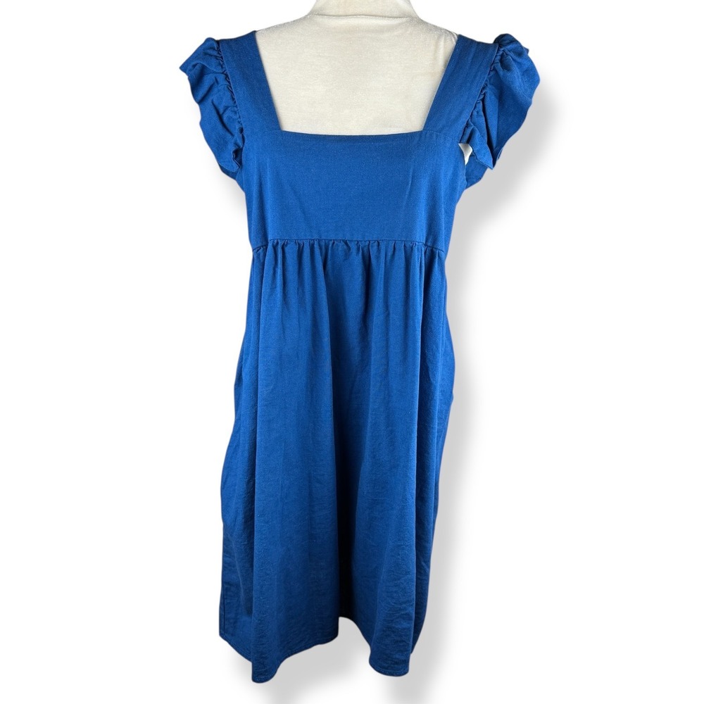 Y2K Linen Blend Babydoll Dress Womens Size‎ Large Flutter Peasant Empire Waist